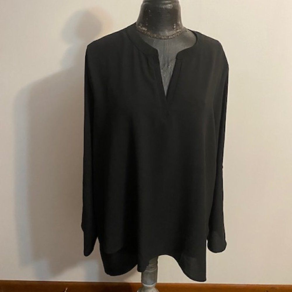 Gibson Black sheer V-neck 3/4 sleeves tunic, size XXL